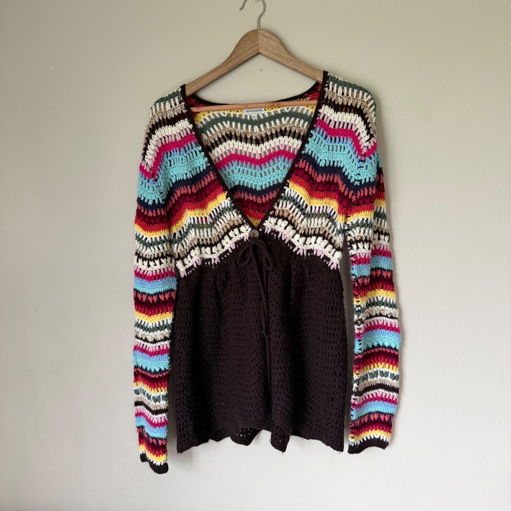 Boston Proper Button Front Plunge Brown Sweater Size Large
